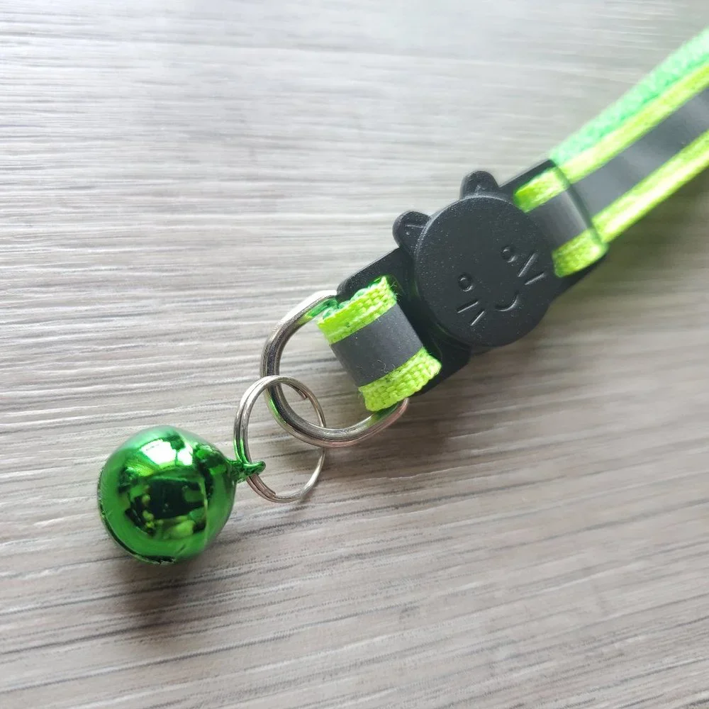 NEW Lime Green Adult Reflective-Breakaway Cat Collar with Bell